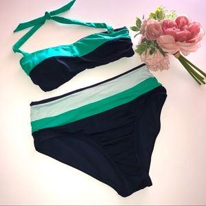 ATHLETA XS NAVY COLORBLOCK MULTI WAY BIKINI HIGH Waist Blue Green Bikini